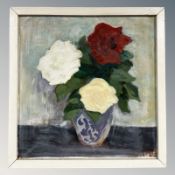 Continental School : Still life of flowers in a vase, oil on board, 36 cm x 36 cm.