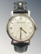 A gent's vintage stainless steel Jaeger LeCoultre wristwatch,