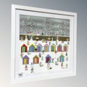Gordon Barker (Contemporary) : On the Beach in the Snow, acrylic, signed and framed, 25.5 cm x 25.