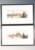 After J Alphege Brewer : Venice, dry point etching, signed in pencil, 11 cm x 30 cm,