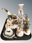 A Dresden porcelain figure of a lady in a lacework dress,