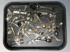 Assorted EPNS flatwares, sugar tongs, plated chains, etc.