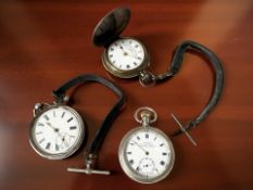 A silver open faced key wound pocket watch,