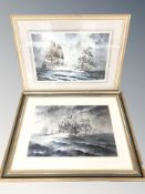 Edwin Galea (Maltese) : The Battle of Quiberon Bay, watercolour, artist's label verso dated 1975,