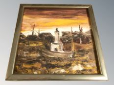 Continental School : Abstract landscape, oil on board, 18 cm x 18 cm,