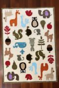 Brand new children's animal design 100% wool rug, 180 cm x 120 cm.
