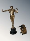 An Art Deco style gilt figure of a dancing girl, on plinth, height 26.