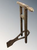 An Edwardian oak folding boot jack, height 82 cm.