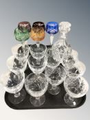 A group of crystal wine glasses, some pieces marked 'Webb Corbett',