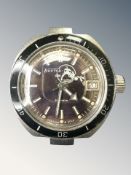 A vintage gent's Russian Vostok (Boctok) automatic calendar centre seconds diver's wristwatch,