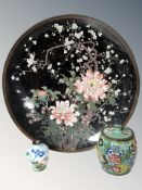A Japanese Meiji period cloisonne enamel charger, diameter 30.