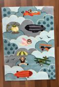Brand new children's aeroplane design 100% wool rug, 180 cm x 120 cm.