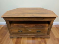 A contemporary hardwood entertainment stand, fitted a drawer, 102 cm x 51 cm x 63 cm.
