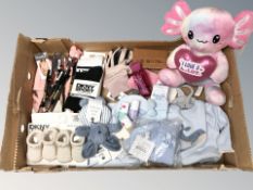 A quantity of new children's clothing, beauty products, soft toy, purse, gloves, socks, etc.