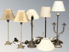 A group of modern table lamps, tallest 65 cm.