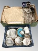 A group of crystal drinking glasses, Japanese export porcelain tea china, other tea wares,