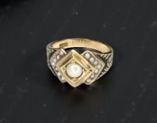 An antique 15ct gold pearl and enamel memorial ring, size N½. CONDITION REPORT: 4.