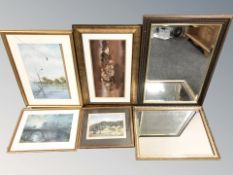 A group of pictures and prints, gilt framed mirror, etc.