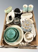Assorted ceramics including pair of Art Deco sleeve vases, other Art Deco ceramics,