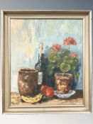 V Knage : Still life with fruit and flowers, oil on canvas, 54 cm x 64 cm.
