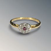 An antique ruby and diamond cluster ring,
