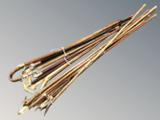 A collection of walking sticks including antler-handed examples