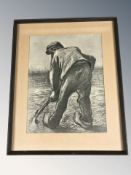 After Vincent Van Gogh : Digger in a potato field, monochrome print, 45 cm x 35 cm.