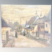 Axel Larsen : Figures in a street, oil on canvas, 63 cm x 54 cm.