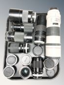 Various camera lenses including Canon EF 300mm, numerous other Canon lenses, Tamron, etc.