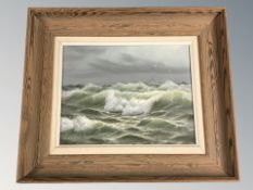 Continental School : Rough seas, oil on canvas, 25 cm x 31 cm, indistinctly signed.