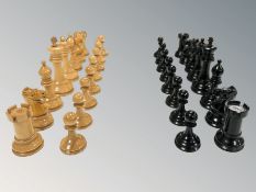 A Staunton boxwood and ebony chess set, late-19th century, kings 7.