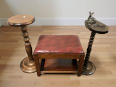 An Art Deco turned wooden smoker's stand, surmounted by a recumbent deer,