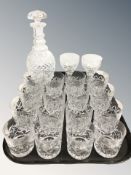 A collection of etched crystal tumblers, pair of wine glasses marked 'Webb Corbett',