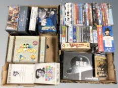 A collection of DVDs, boxsets, CDs, etc.