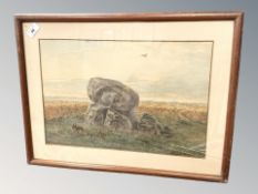 A Larsen : Boulders in farmland, watercolour, 45 cm x 30 cm.