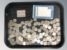 A quantity of post-1947 two shilling pieces and a small quantity of stamps including a Victorian