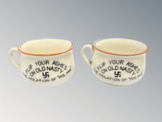 Two novelty Fieldings propaganda pots depicting caricatures of Hitler,
