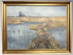 Danish School : A view across marshland, oil on canvas, 94 cm x 68 cm.