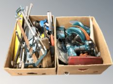 A quantity of power and hand tools including Black & Decker, etc.