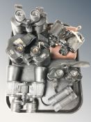 Several pairs of binoculars including a pair of Carl Zeiss Jena Jenoptem 10x50W binoculars,