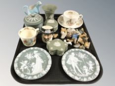 Several pieces of Wedgwood green jasperware, a quantity of Wade Whimsies, Bunnykins tea cup,