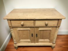 An early 20th century pine side cabinet, fitted cupboards and drawers, 98 cm x 55 cm x 78 cm.