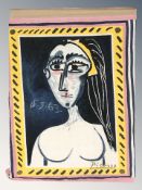 A Pablo Picasso print on linen, 40 cm x 40 cm.