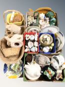 A large quantity of 20th century ceramics, kitchen pots, table wares, wicker baskets, etc.