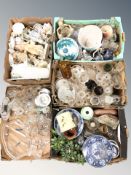 Assorted 20th century glasswares, continental figurines, pottery and porcelain, etc.