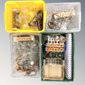 A quantity of chemist's laboratory supplies including bunsen burners and stands,