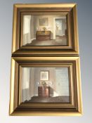 C Birkso : Two interior scenes, oils on panel, each 15 cm x 21 cm.