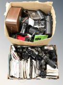 Assorted cameras including Ricoh, Minolta, assorted lenses,