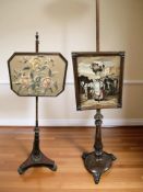 A William IV mahogany pole screen, and a further rosewood example, tallest 175 cm.