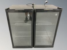Two glass door bottle fridges, each 43 cm wide.